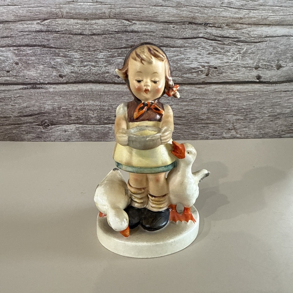 Vintage Hummel 197 2/0 "Be Patient" Girl with Ducks Full Bee Porcelain Figurine